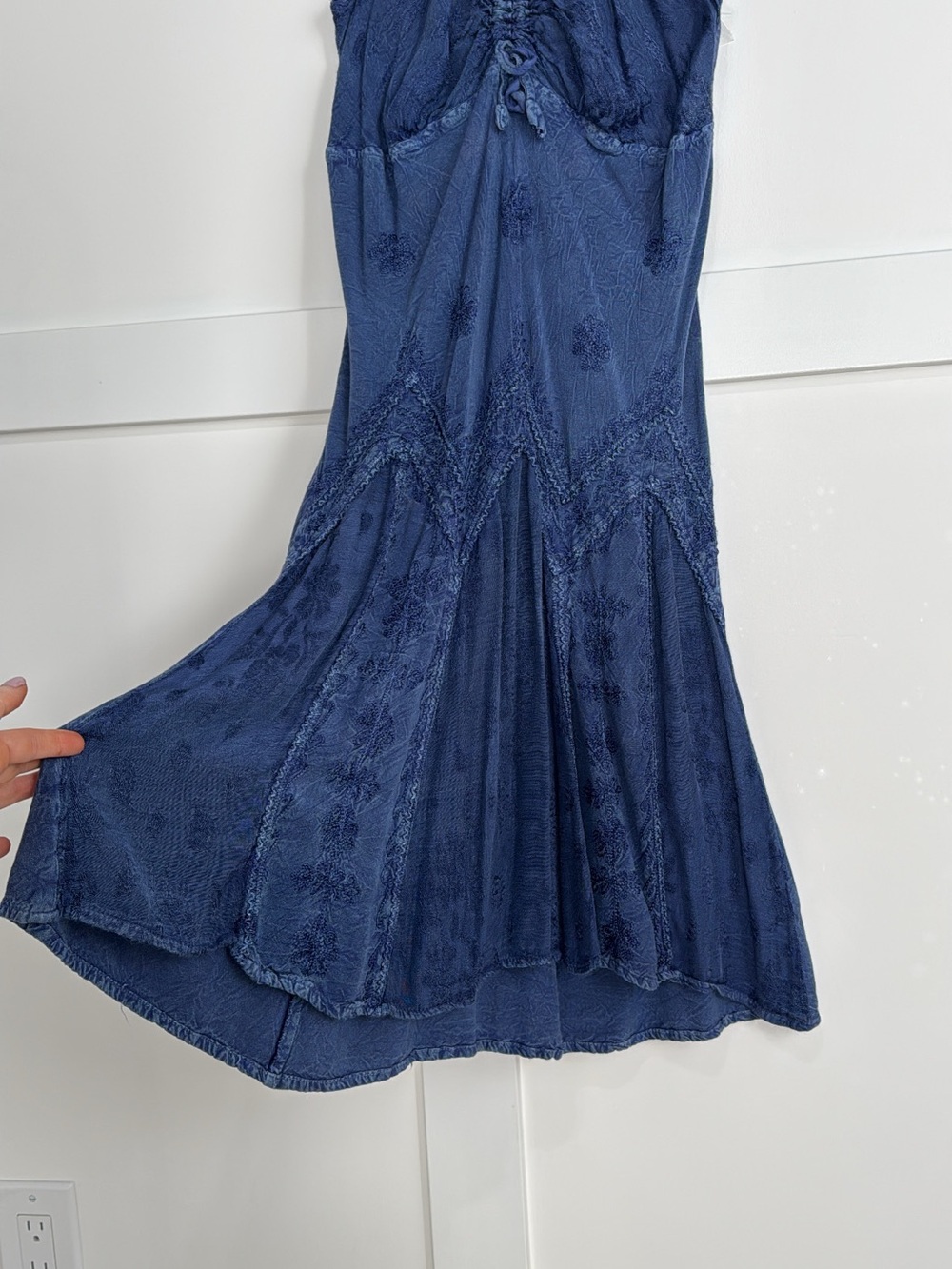 Boho Washed Blue Midi Dress flowy with embroidery - Picture 5 of 11